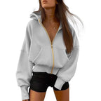 Damen Oversized Kapuzenjacke mit hohem Kragen und goldener Reißverschluss R&B