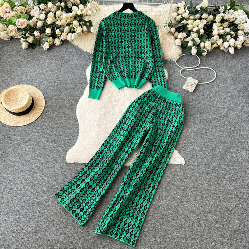 Damen modisches Lounge-Set mit glänzendem Muster und elastischem Bund R&B