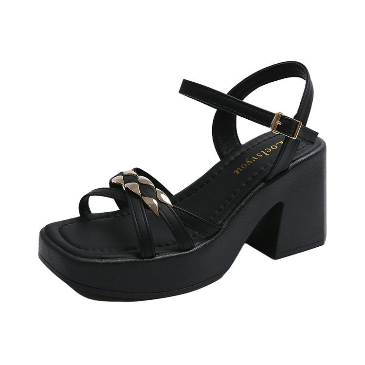 Damen modische Plateau-Sandalen mit verstellbarem Riemendesign und eleganter Schnalle R&B