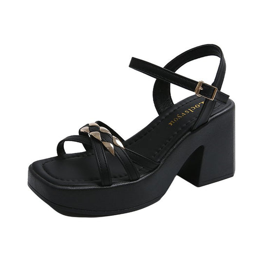 Damen modische Plateau-Sandalen mit verstellbarem Riemendesign und eleganter Schnalle R&B