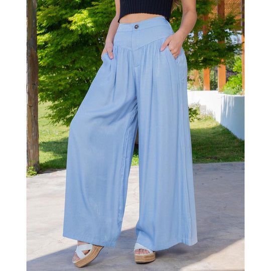 Damen Weit geschnittene Leinenhose mit Hohem Bund und praktischen Taschen R&B