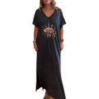 Damen strandliches Maxikleid mit funkelndem Augendesign R&B
