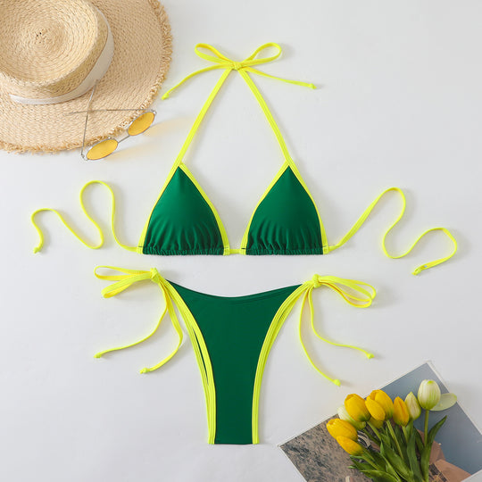 Damen Triangel-Bikini mit verstellbaren Bindebändern und hoch geschnittenen Unterteilen R&B