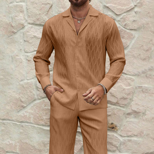 Herren eleganter Set mit feinem Strukturmuster und komfortablem Schnitt R&B
