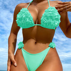Damen Triangel-Bikini mit floralen Applikationen und hohem Schnitt R&B