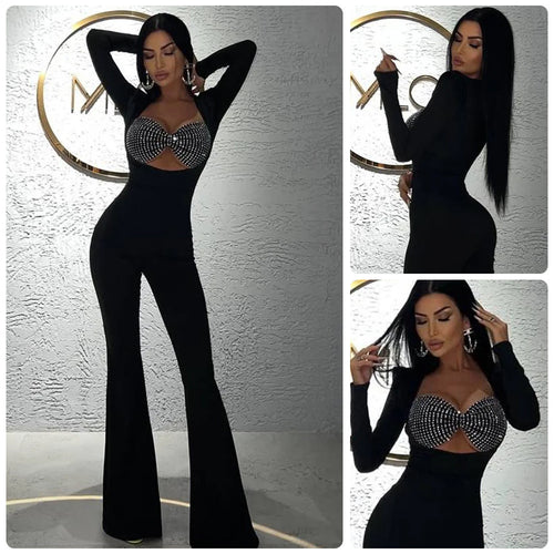 Damen Glamouröses Jumpsuit mit funkelnden Strassdetails und figurbetontem Schnitt R&B