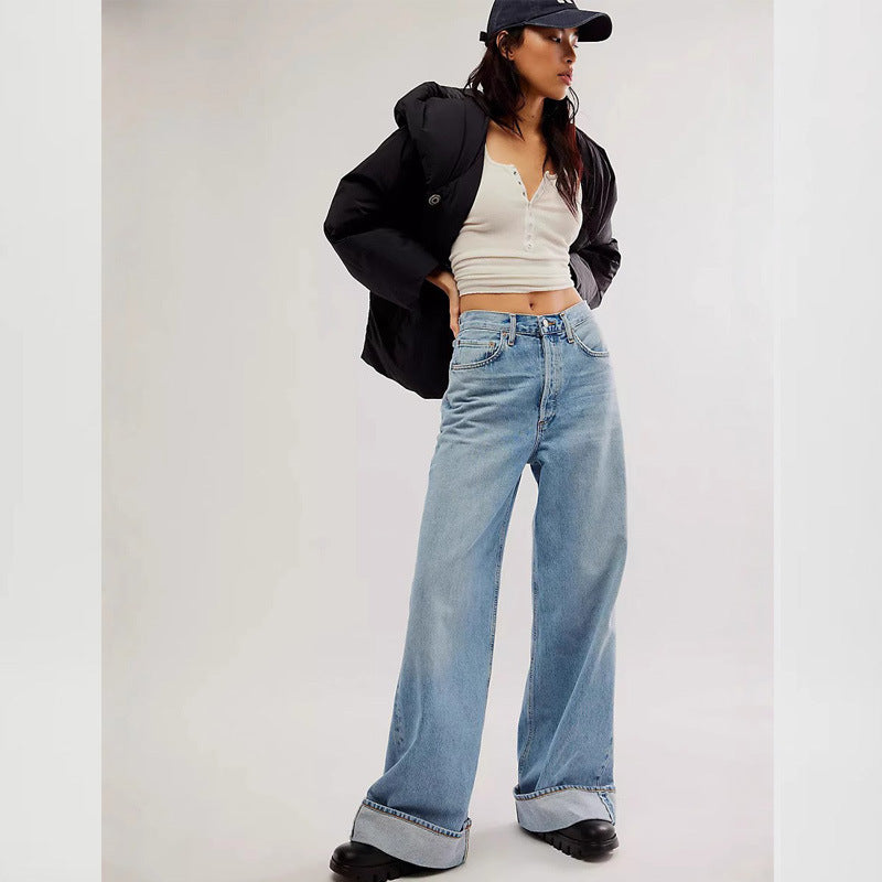 Damen Weite Jeans mit modischen Saumdetails