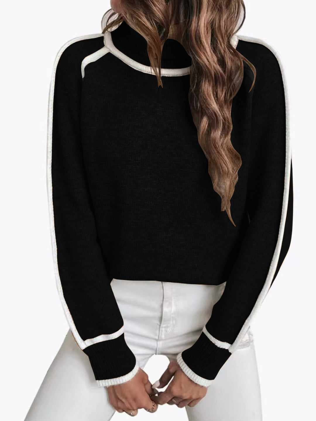 Damen Übergroße Strickpullover mit Stehkragen R&B