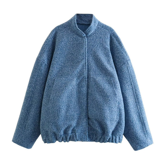 Damen flauschige Oversized-Jacke mit praktischen Taschen und elegantem Stehkragen R&B