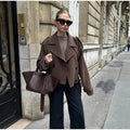 Damen elegante und vielseitige Wolljacke mit doppelter Knopfleiste und breitem Kragen R&B