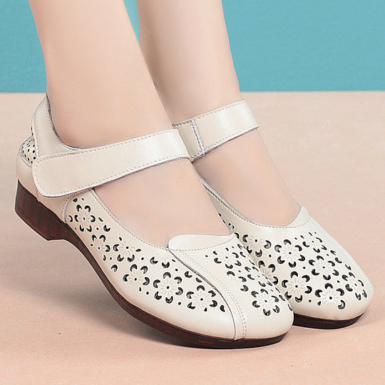 Damen Komfortable Mary Jane Ballerinas mit dekorativen Blumenperforationen und verstellbarem Riemen R&B