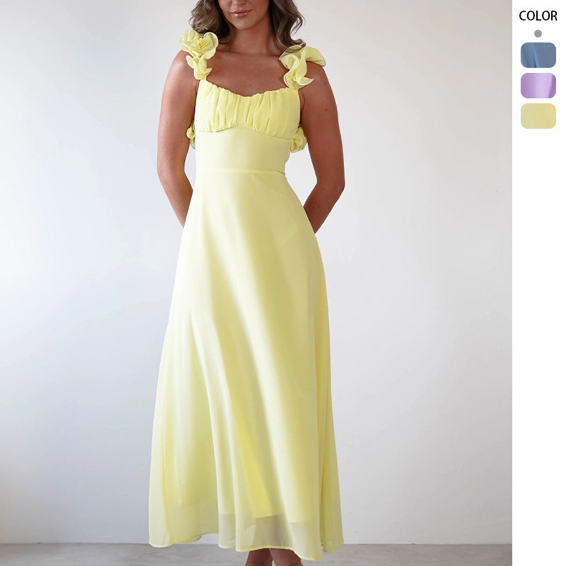 Damen Maxikleid mit verspielten Rüschendetails und elastischem Oberteil R&B