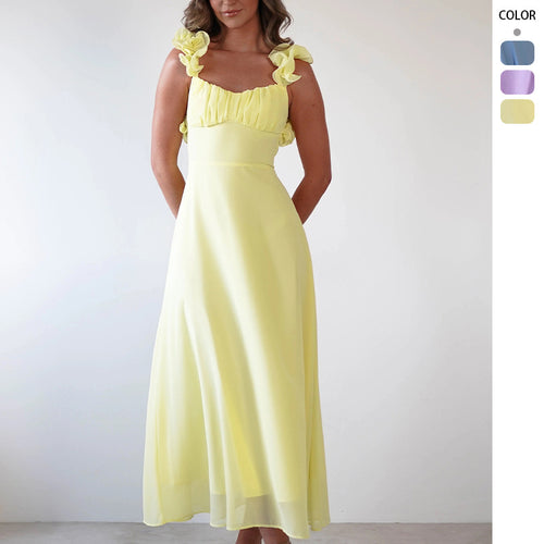 Damen Maxikleid mit verspielten Rüschendetails und elastischem Oberteil R&B