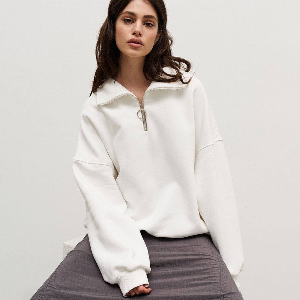 Damen lässiger Pullover mit steigendem Kragen und Reißverschluss R&B