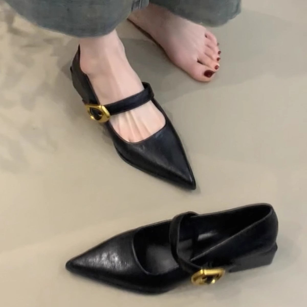 Damen elegante Mary Jane Ballerinas mit modischer Schnallenverzierung R&B