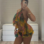 Damen Set aus Top und Shorts mit tierischem Muster R&B