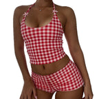 Damen Gingham Muster Badeanzug mit verstellbarem Halter R&B