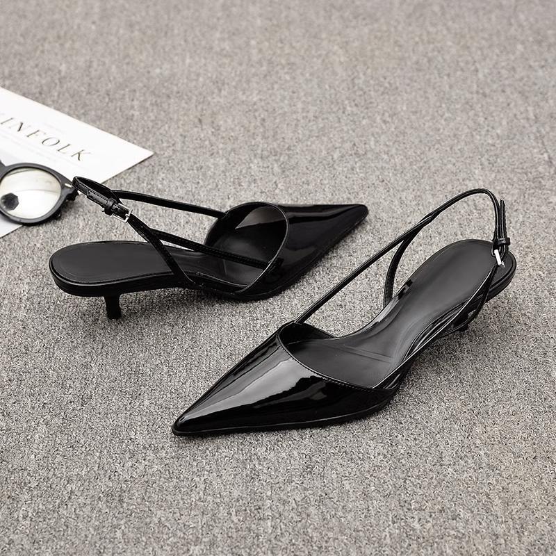 Damen Slingback-Pumps mit spitzem Absatz und glänzender Lackoberfläche R&B