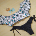 Damen Bunt bedruckter Bikini mit Schultervolants R&B