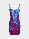 Damen Minikleid im modernen Wasserfall-Design mit verstellbaren Spagetti-Trägern R&B