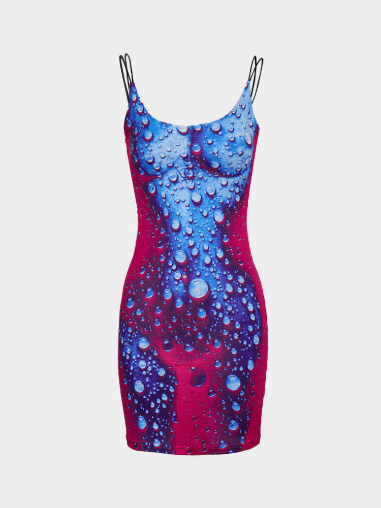 Damen Minikleid im modernen Wasserfall-Design mit verstellbaren Spagetti-Trägern R&B