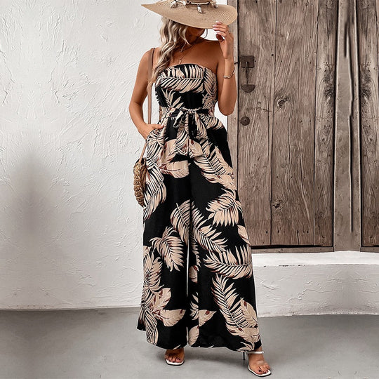 Damen Maxi-Jumpsuit mit strukturiertem Bandeau-Oberteil und lässigem Schnitt R&B