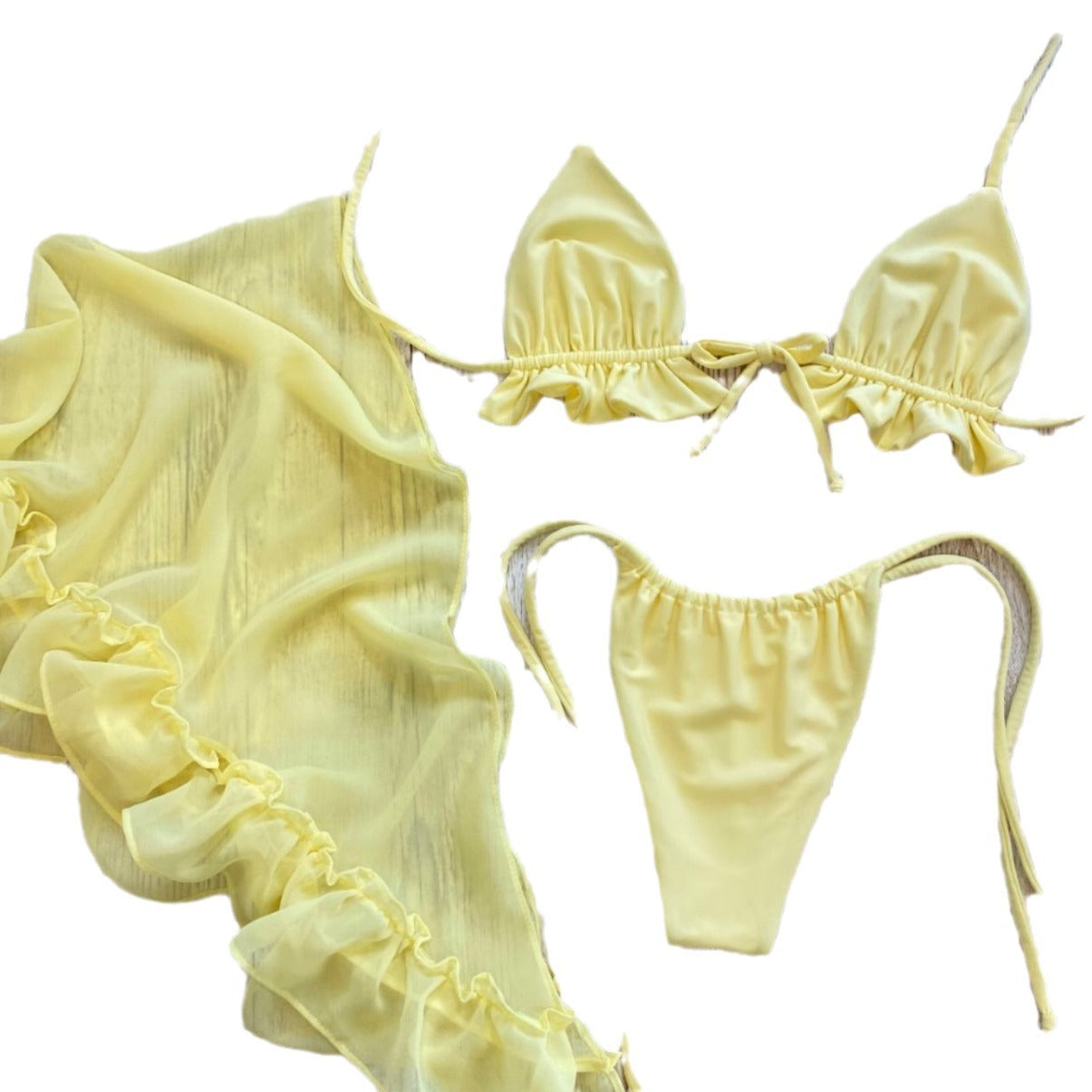 Damen Bikini mit Rüschen und transparentem Wickelrock R&B