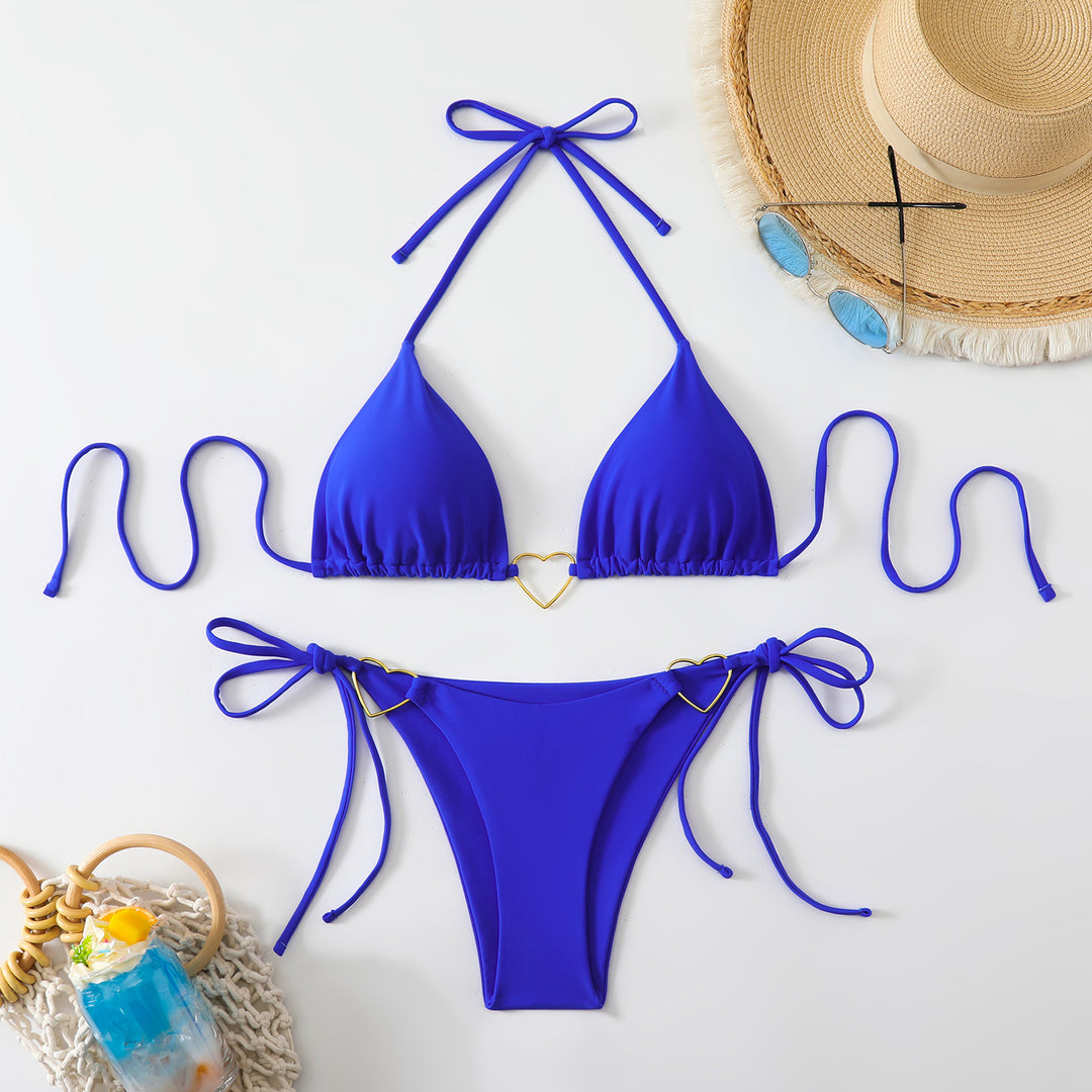 Damen Triangel-Bikini-Set mit Herz-Detail und verstellbaren Bindebändern R&B