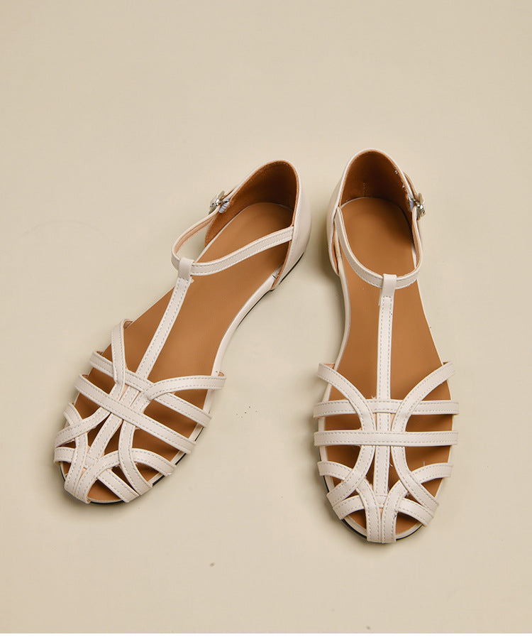 Damen elegante Flachsandalen mit verstellbarem Riemen und modischem Schnitt R&B