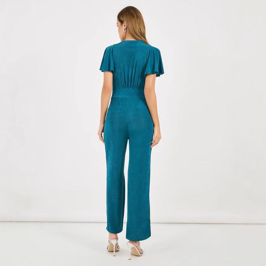 Damen eleganter Jumpsuit mit fließendem Schnitt und detailreichen Puffärmeln R&B