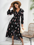 Damen Maxi-Kleid mit Rüschendetails und schickem Bindegürtel R&B
