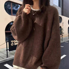 Damen Oversized Strickpullover mit weichem Fleece-Material und modernen Schnittelementen R&B