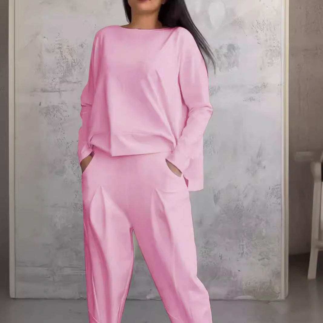 R&B | Einfarbiges Slim-Fit Hosenanzug mit Rundhalsausschnitt