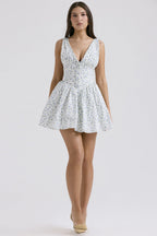 Damen Sommerliches Minikleid mit V-Ausschnitt und fließendem Rock R&B