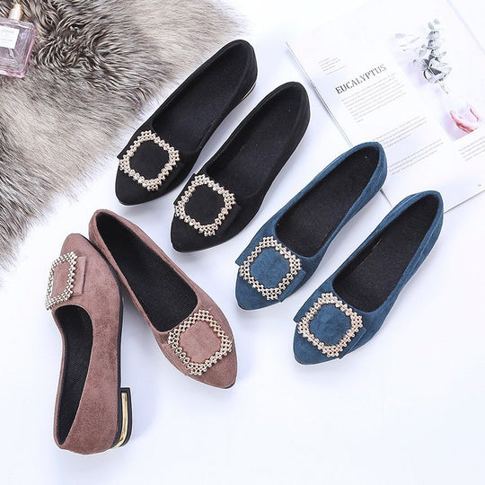 Damen elegante Ballerinas mit glitzerndem Schmuckdetail und bequemem Fußbett R&B