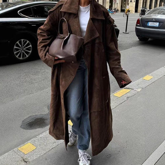 Damen modische Wildlederjacke mit eleganter Taillierung und praktischem Bindegürtel R&B