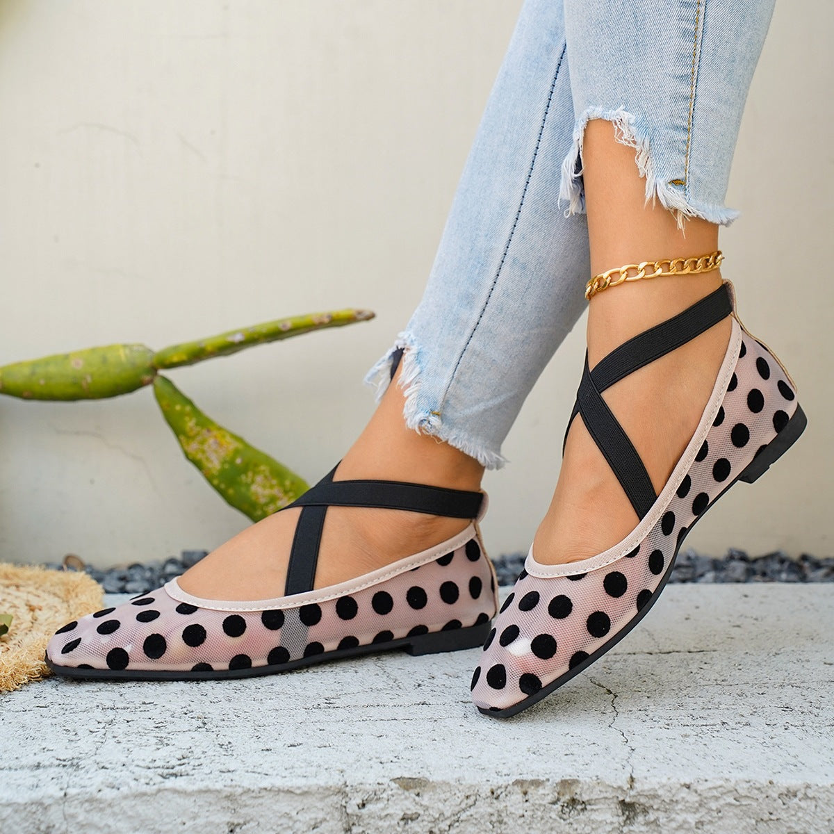 Damen Ballerinas mit Kreuzriemen R&B
