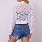 Damen nan florale Spitzen-Bomberjacke mit Reißverschluss und Rippbündchen R&B