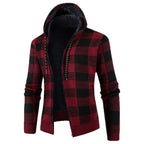 Herren Fleece-Kapuzenjacke mit Karomuster und weichem Innenfutter R&B