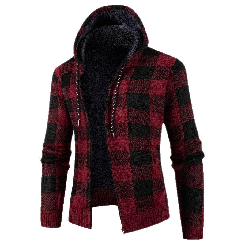 Herren Fleece-Kapuzenjacke mit Karomuster und weichem Innenfutter R&B