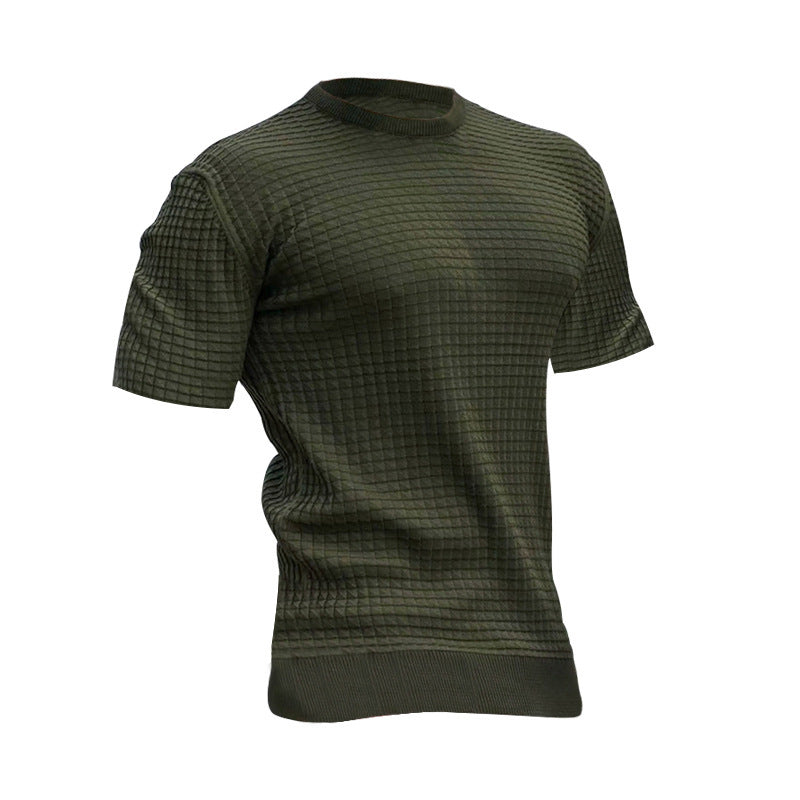 Herren nan Waffelstruktur-Kurzarm-Strickshirt mit schmaler Passform und elastischem Rippsaum R&B