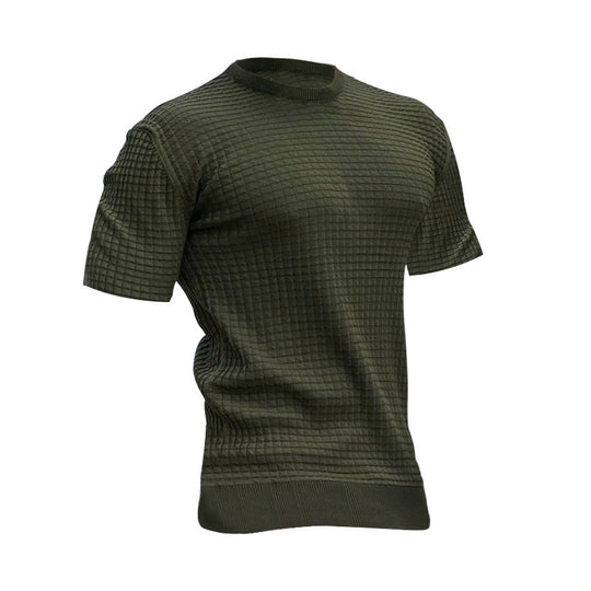 Herren nan Waffelstruktur-Kurzarm-Strickshirt mit schmaler Passform und elastischem Rippsaum R&B