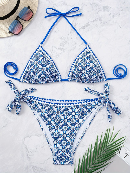 Damen Triangel-Bikini mit verspieltem Knoten-Design R&B