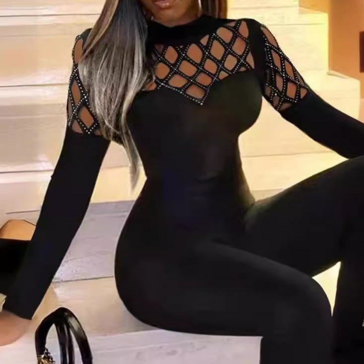 Damen Eleganter Jumpsuit mit Netzdetails R&B