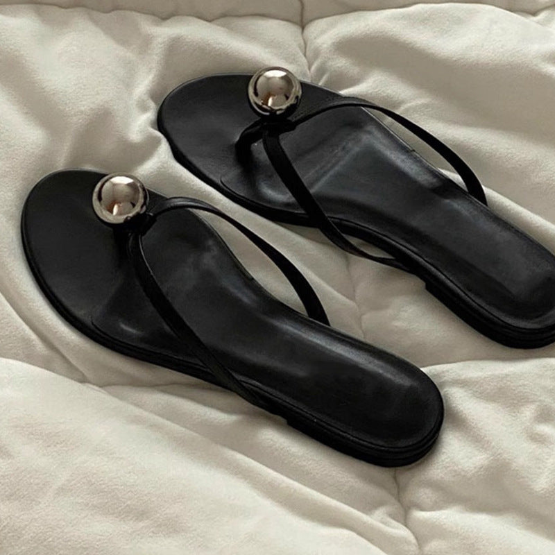 Damen Zehentrenner-Sandalen mit elegantem Goldakzent und weichem Fußbett R&B
