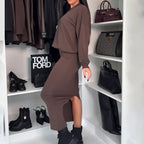 Damen Oversized Pullover und Maxi-Rock Set R&B