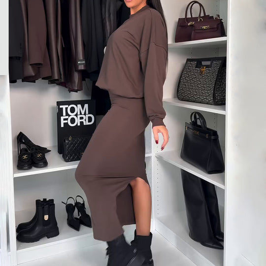 Damen Oversized Pullover und Maxi-Rock Set R&B