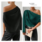 Damen elegante asymmetrische Bluse mit weiten Ärmel R&B
