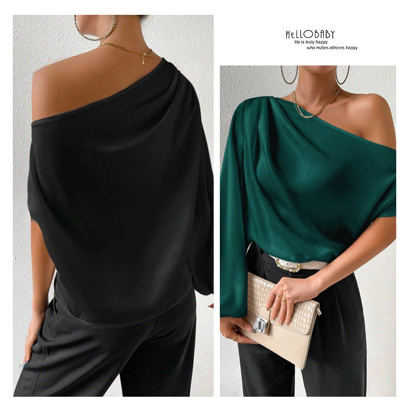 Damen elegante asymmetrische Bluse mit weiten Ärmel R&B