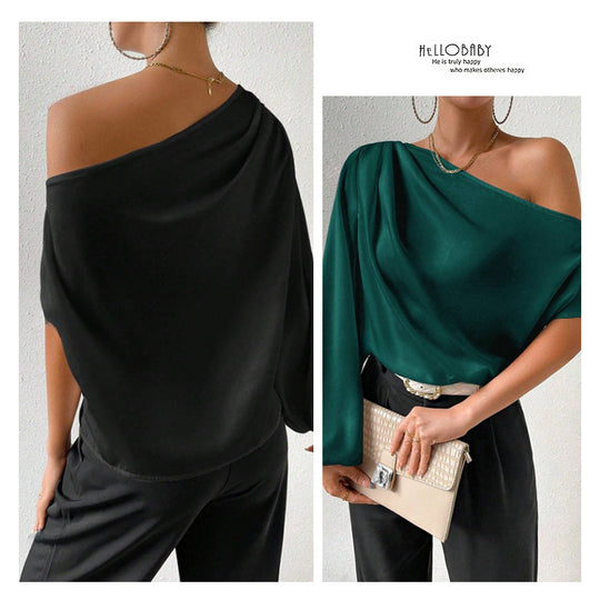 Damen elegante asymmetrische Bluse mit weiten Ärmel R&B